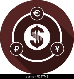 Image vectorielle. Symboles de devises baguées en les contours de cercles blancs Illustration de Vecteur
