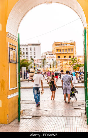 Une vue typique de la vieille ville de Carthagène en Colombie Banque D'Images