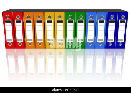 3D illustration. Série de dossiers de diverses couleurs portefeuille pour le classement des documents. Base de données. Banque D'Images