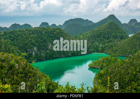 L'Indonésie. Raja Ampat par temps nuageux. Entre les îles du Golfe Banque D'Images