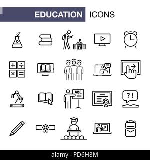 Les icônes de l'éducation télévision simple contour style illustration. Illustration de Vecteur