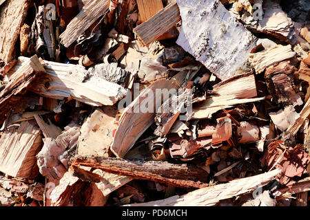 Vue rapprochée de l'arrière-plan de texture fine écorce copeaux de bois pour fumer ou recycler. Banque D'Images