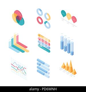 L'infographie des tableaux et des diagrammes - ensemble d'éléments isométriques vecteur moderne Illustration de Vecteur