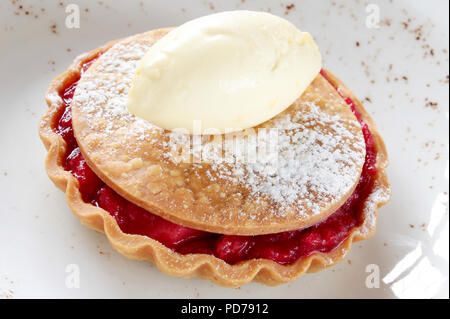 La rhubarbe et pommes dessert avec de la crème anglaise Banque D'Images