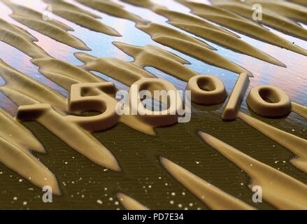 Cinquante pour cent de réduction sur le sable écrit Banque D'Images