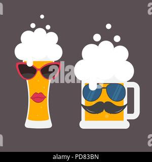 Verre à bière avec des lunettes et une moustache. De la bière (Oktoberfest). L'illustration pour la publicité, affiche, flyer. Logo du modèle de symbole. Ve isolés Illustration de Vecteur