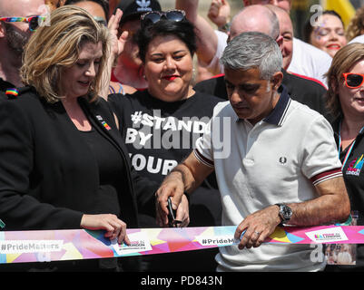 London Pride 2018 comprend : Sadiq Khan, Penny Mordaunt MP Où : London, Royaume-Uni Quand : 07 Juil 2018 Crédit : John Rainford/WENN Banque D'Images