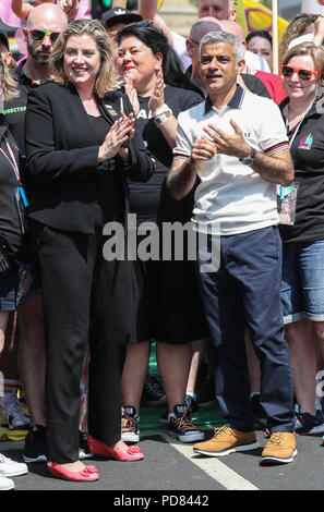 London Pride 2018 comprend : Sadiq Khan, Penny Mordaunt MP Où : London, Royaume-Uni Quand : 07 Juil 2018 Crédit : John Rainford/WENN Banque D'Images