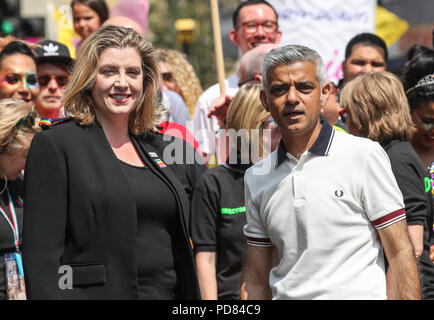 London Pride 2018 comprend : Penny Mordaunt MP, Sadiq Khan Où : London, Royaume-Uni Quand : 07 Juil 2018 Crédit : John Rainford/WENN Banque D'Images