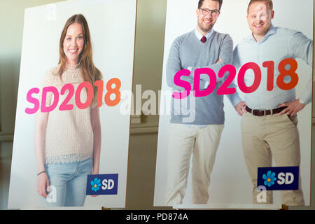 Stockholm, Suède, le 7 août 2018. Des affiches électorales Démocrates suédois en 2018. Credit : Barbro Bergfeldt/Alamy Live News Banque D'Images