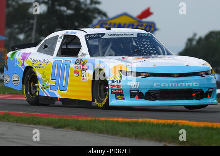 4 août 2018 : EUROSPORT France pilote de la série NASCAR Brian Henderson (90) au cours de la série NASCAR Zippo 200 EUROSPORT France au Glen le Samedi, Août 4, 2018 à Watkins Glen International, à Watkins Glen, New York. Barnes riche/CSM Banque D'Images