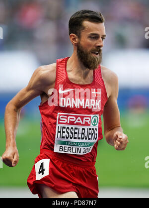 7 août 2018 : Hesslbjerg pendant 3000m Steeple Chase pour les hommes au Stade Olympique, à Berlin, à l'European Athletics Championship. Ulrik Pedersen/CSM Banque D'Images