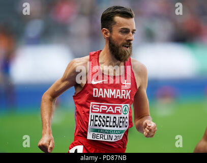 7 août 2018 : Hesslbjerg pendant 3000m Steeple Chase pour les hommes au Stade Olympique, à Berlin, à l'European Athletics Championship. Ulrik Pedersen/CSM Banque D'Images