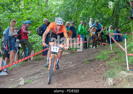 Glasgow, Ecosse, Royaume-Uni. 7 Août, 2018. Mathieu Van der Poel des Pays-Bas dans la Men's Vtt Cross-Country à Cathkin Braes des sentiers de vélo de montagne sur la sixième journée des Championnats d'Glasgow 2018. Credit : Skully/Alamy Live News Banque D'Images