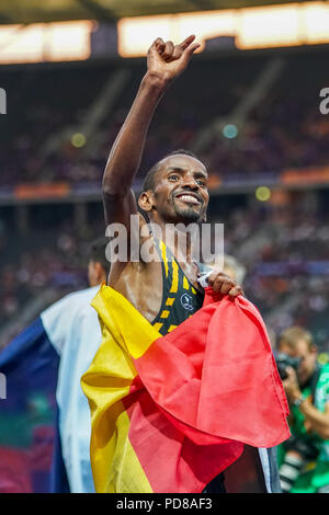 7 août 2018 : Bashir Abdi de Belgique remporté la médaille d'argent à 10000 mètres mens finale au Stade Olympique de Berlin, à l'European Athletics Championship. Ulrik Pedersen/CSM Banque D'Images