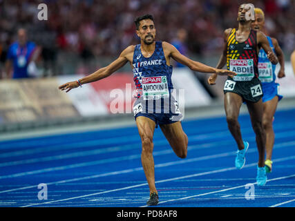 7 août 2018 : Morad Amdouni de Â France gagner mètre 10000 mens finale au Stade Olympique de Berlin, à l'European Athletics Championship. Ulrik Pedersen/CSM Banque D'Images