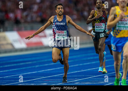 7 août 2018 : Morad Amdouni de Â France gagner mètre 10000 mens finale au Stade Olympique de Berlin, à l'European Athletics Championship. Ulrik Pedersen/CSM Banque D'Images