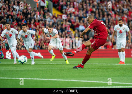 Liverpool, Royaume-Uni. 7 août 2018. Liverpool's Fabinio rate un coup de pied de pénalité 7h août 2018, Anfield, Liverpool, Angleterre ; l'avant-saison friendly, Liverpool v Torino : Crédit News Images /Alamy Live News Banque D'Images