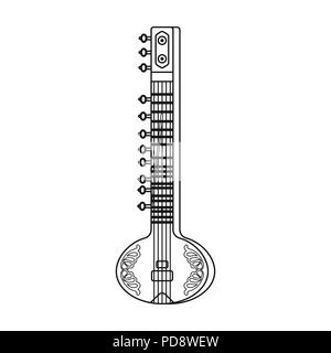 L'icône de sitar style du contour en isolé sur fond blanc. Vector illustration symbole de l'Inde. Illustration de Vecteur