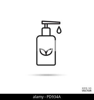 Distributeur de savon HErbal essence ou l'icône de la ligne du vecteur. Spa, l'hygiène et de toilettage symbole. Illustration de Vecteur
