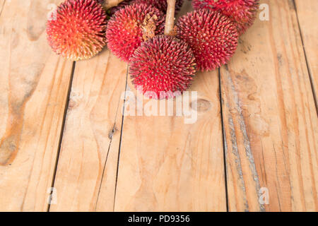 Le pulasan, Nephelium mutabile Blume (famille des Sapindaceae), est un fruit tropical étroitement allié à la ramboutan et parfois confondu avec elle sur woode Banque D'Images