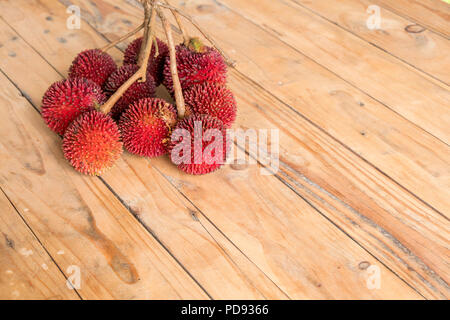 Le pulasan, Nephelium mutabile Blume (famille des Sapindaceae), est un fruit tropical étroitement allié à la ramboutan et parfois confondu avec elle sur woode Banque D'Images