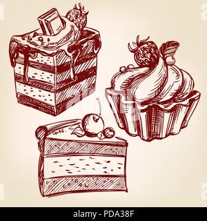 Fast food gâteaux set hand drawn vector dessin illustration Illustration de Vecteur