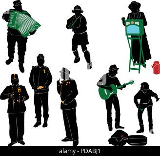 Silhouettes d'artistes de rue Illustration de Vecteur
