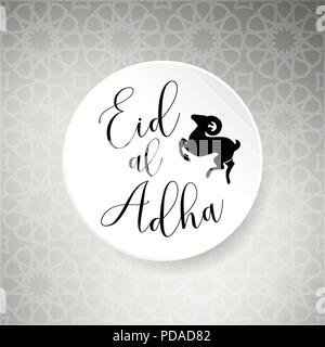 Carte de vœux, invitation pour la fête musulmane du sacrifice Eid al Adha. avec silhouette de mouton noir et le texte. Illustration Vecteur de fond ornemental, arabe Illustration de Vecteur