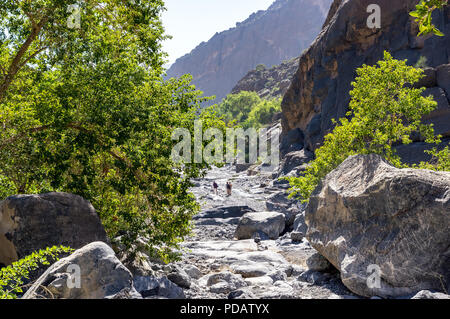 Trek dans le Wadi Nakhr - Oman Banque D'Images