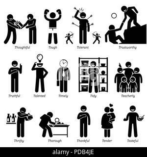 Personnalités positives Traits de caractère. Figures bâton homme d'icônes. En commençant par l'Alphabet T. Illustration de Vecteur