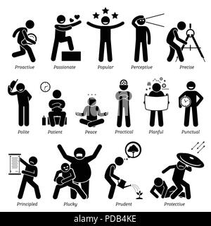 Personnalités positives Traits de caractère. Figures bâton homme d'icônes. A partir de l'Alphabet P. Illustration de Vecteur