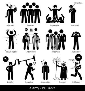 Personnalités positives Traits de caractère. Figures bâton homme d'icônes. En commençant par l'Alphabet I. Illustration de Vecteur