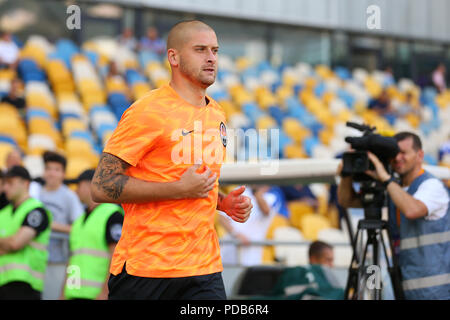 3 août, 2018 - KIEV, UKRAINE : Yaroslav Rakitskiy close-up portrait. Émotions graves. Ukrainian Premier League. Dynamo Kiev - Shakhtar Donetsk Banque D'Images