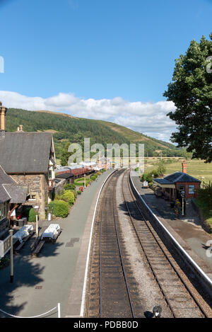 Carrag, Denbighshire, Nord du Pays de Galles, Royaume-Uni. Gare et la voie sur la ligne du patrimoine de Llangollen Banque D'Images
