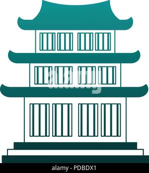 Temple chinois symbole dans lignes bleues Illustration de Vecteur