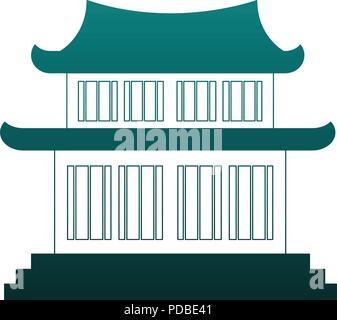 Temple chinois symbole dans lignes bleues Illustration de Vecteur