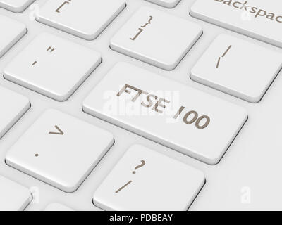 Gros plan de rendu 3D du clavier de l'ordinateur avec le bouton indice FTSE 100. Concept Les indices boursiers. Banque D'Images