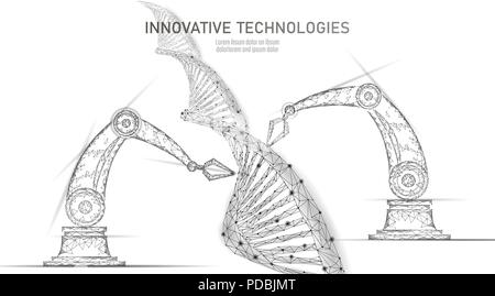 La synthèse de l'ADN chimique poly faible science concept. Laboratoire de génie génétique chimie polygone réacteur. L'évolution de la technologie moderne de l'innovation de l'organisme produit robotique de laboratoire ai vector illustration Illustration de Vecteur