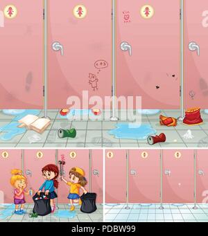 Scène d'une salle de bains de nettoyage enfants illustration Illustration de Vecteur