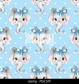 Modèle transparent avec des éléphants 2. Cute cartoon background Banque D'Images