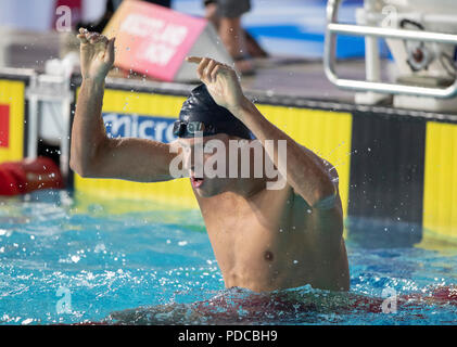 Glasgow, Ecosse, Royaume-Uni. 8 Août, 2018. 8 août 2018, Tollcross International Swimming Centre, Glasgow, Ecosse, Glasgow 2018 championnats de natation européenne ; Mykhaylo Romanchuk (UKR) célèbre remportant le 800 m nage libre : Action Crédit Plus Sport Images/Alamy Live News Banque D'Images