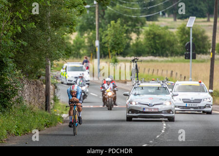 Glasgow, Ecosse. 8e août 2018. Un concurrent dans le championnat européen de Mens Vélo Time Trial event racing à travers la campagne près du village de Lennoxtown, en Écosse. George Robertson Crédit/Alamy Live News Banque D'Images