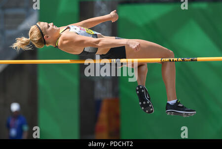 Berlin, Allemagne. 09Th Aug 2018. L'athlétisme, championnat d'Europe, de l'heptathlon, femmes, saut en hauteur. Louisa Grauvogel de Allemagne Sauts. Crédit : Bernd Thissen/dpa/Alamy Live News Banque D'Images