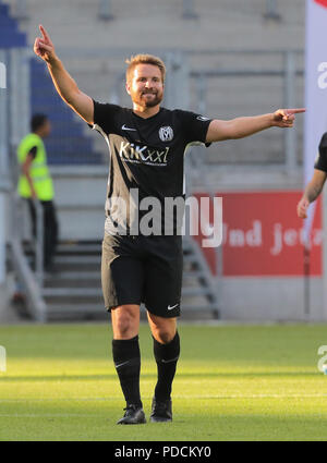 Duisburg, Allemagne. Le 08 août, 2018. Duisburg, Allemagne le 8 août 2018, 3e journée de ligue 3, KFC Uerdingen 05 vs SV Meppen : Thilo Leugers (SVM) les gestes. Credit : Juergen Schwarz/Alamy Live News Banque D'Images