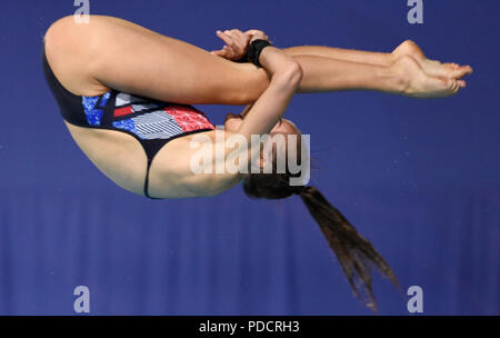 Lois de la Grande-Bretagne Toulson chez les femmes de la plate-forme de 10m Final de plongée pendant sept jours de l'Europe 2018 à Scotstoun Sports, Glasgow. Banque D'Images