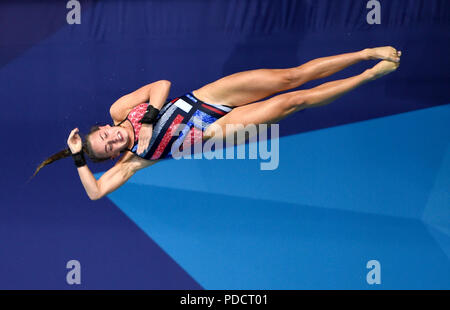 Lois de la Grande-Bretagne Toulson chez les femmes de la plate-forme de 10m pendant sept jour final du championnat d'Europe 2018 à Scotstoun Sports, Glasgow. Banque D'Images