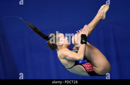 Lois de la Grande-Bretagne Toulson chez les femmes de la plate-forme de 10m pendant sept jour final du championnat d'Europe 2018 à Scotstoun Sports, Glasgow. Banque D'Images