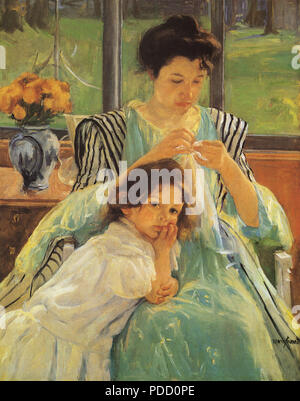 Jeune mère, Mary Cassatt, Couture, 1900. Banque D'Images