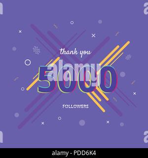 5K followers merci poster avec décoration. Bannière 5 000 abonnés. Carte de souhaits pour les réseaux sociaux. Vector illustration. Illustration de Vecteur